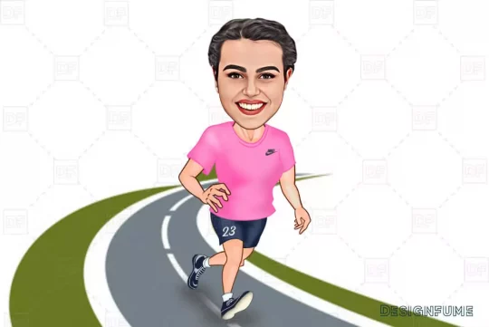 Jogging woman caricature